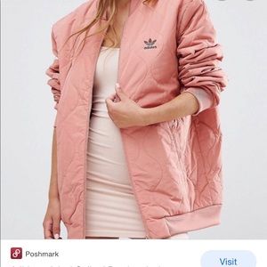 Adidas quilted bomber jacket in salmon pink